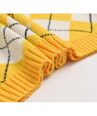 Argyle Sweater Vest Women Y2K Plaid Knitted Streetwear Preppy Style V Neck Crop Knitwear Tank Top for Girl Argyle2 Yellow $14...