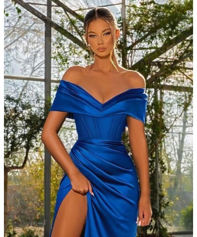 Women's Corset Satin Prom Dresses Off The Shoulder Split Mermaid Ruched Evening Formal Gowns Lavender $29.40 Dresses