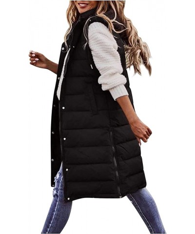 Long Puffer Vest for Womens Sleeveless with Hood Long Down Vest with Stand Collar Thick Hooded Sleeveless Long Coats Jacket A...