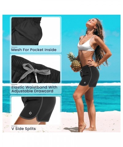 Women's 4" Swim Shorts Quick Dry Board Shorts Swimsuit Bottom with Pockets With Liner Black $9.60 Swimsuits