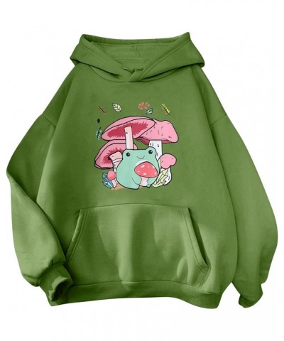 Women's Cute Frog Sweatshirts Kawaii Mushroom Frog Long Sleeve Hoodie Pullover for Teen Girls Aesthetic with pocket V02-green...