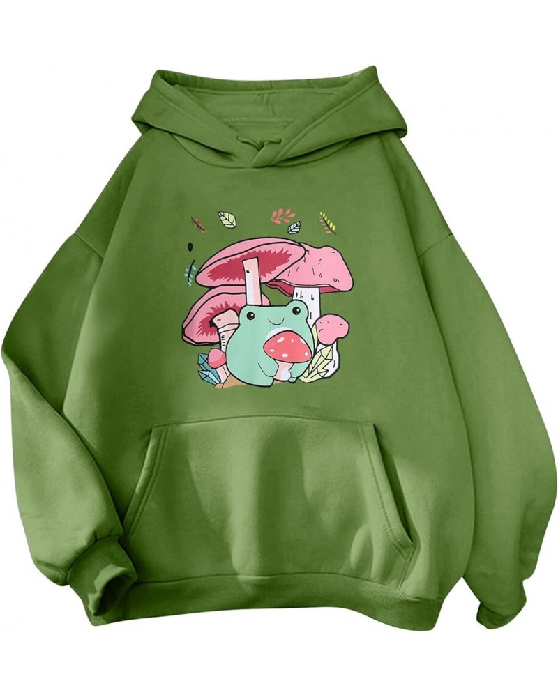 Women's Cute Frog Sweatshirts Kawaii Mushroom Frog Long Sleeve Hoodie Pullover for Teen Girls Aesthetic with pocket V02-green...