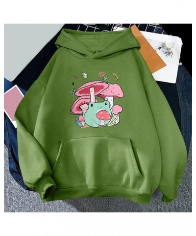 Women's Cute Frog Sweatshirts Kawaii Mushroom Frog Long Sleeve Hoodie Pullover for Teen Girls Aesthetic with pocket V02-green...