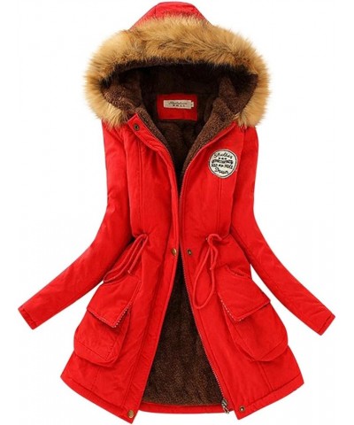 Winter Coats for Women, Women Coats Thickened Warm Fleece Lined Faux Fur Hood Full Zip Down Jacket Parka Outwear Red $15.51 C...