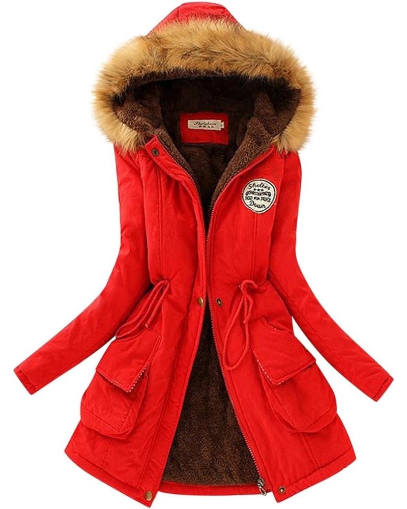 Winter Coats for Women, Women Coats Thickened Warm Fleece Lined Faux Fur Hood Full Zip Down Jacket Parka Outwear Red $15.51 C...