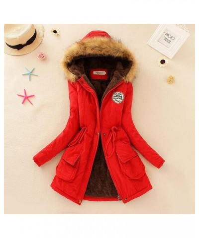 Winter Coats for Women, Women Coats Thickened Warm Fleece Lined Faux Fur Hood Full Zip Down Jacket Parka Outwear Red $15.51 C...