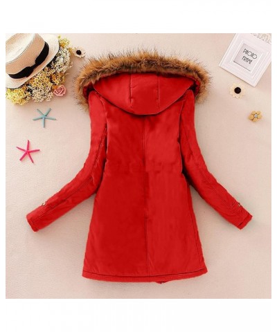 Winter Coats for Women, Women Coats Thickened Warm Fleece Lined Faux Fur Hood Full Zip Down Jacket Parka Outwear Red $15.51 C...