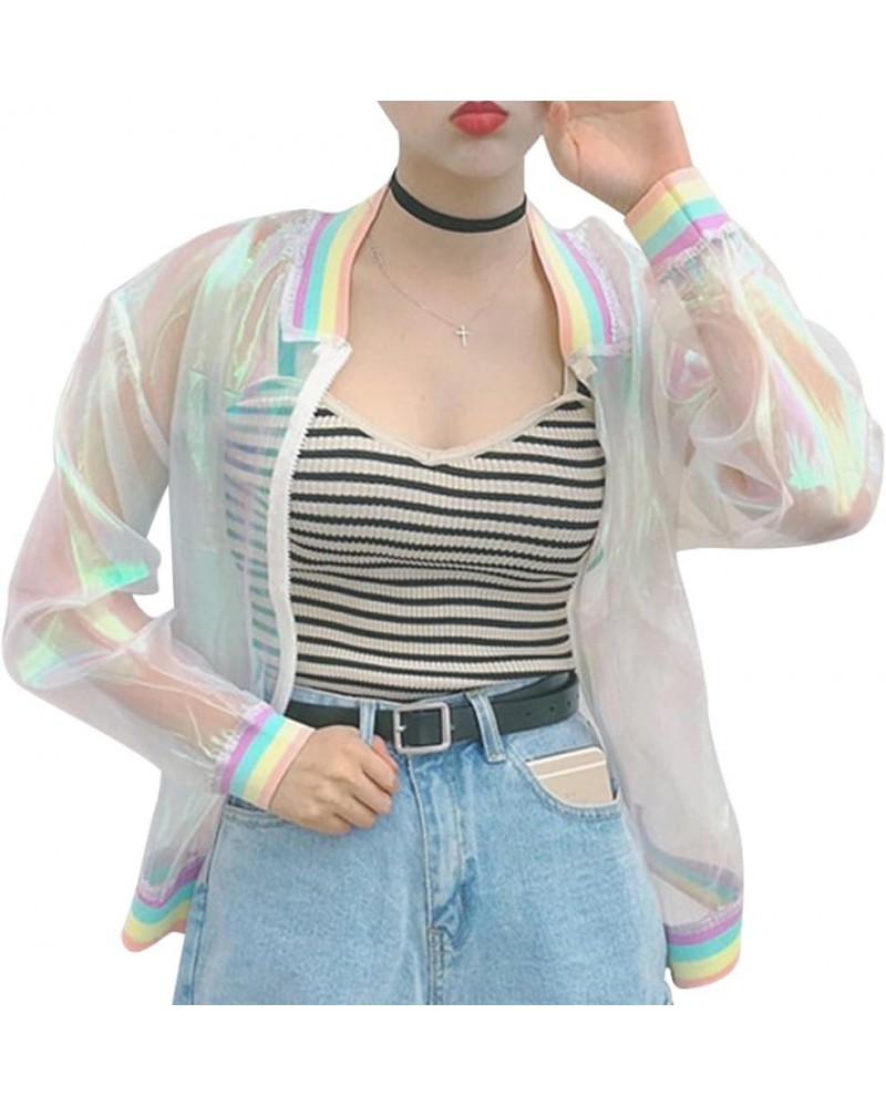 Women Girls Holographic Rainbow Jacket Iridescent See Through Mesh Jacket Sun-Proof Coat Rave Party Festival Outfit $15.39 Ja...