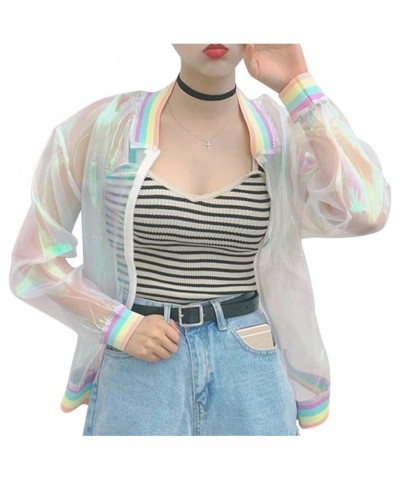 Women Girls Holographic Rainbow Jacket Iridescent See Through Mesh Jacket Sun-Proof Coat Rave Party Festival Outfit $15.39 Ja...