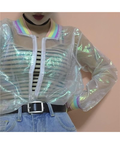 Women Girls Holographic Rainbow Jacket Iridescent See Through Mesh Jacket Sun-Proof Coat Rave Party Festival Outfit $15.39 Ja...