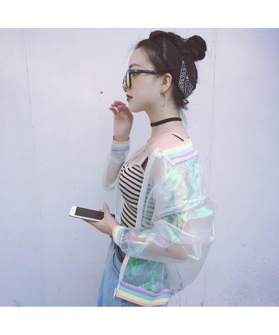 Women Girls Holographic Rainbow Jacket Iridescent See Through Mesh Jacket Sun-Proof Coat Rave Party Festival Outfit $15.39 Ja...