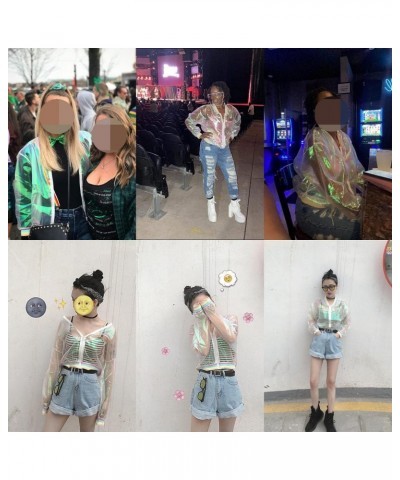 Women Girls Holographic Rainbow Jacket Iridescent See Through Mesh Jacket Sun-Proof Coat Rave Party Festival Outfit $15.39 Ja...