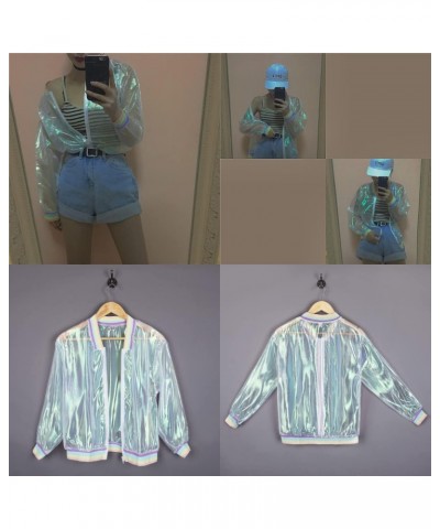 Women Girls Holographic Rainbow Jacket Iridescent See Through Mesh Jacket Sun-Proof Coat Rave Party Festival Outfit $15.39 Ja...