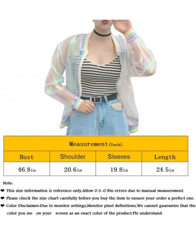 Women Girls Holographic Rainbow Jacket Iridescent See Through Mesh Jacket Sun-Proof Coat Rave Party Festival Outfit $15.39 Ja...