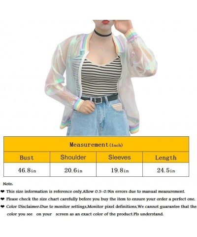 Women Girls Holographic Rainbow Jacket Iridescent See Through Mesh Jacket Sun-Proof Coat Rave Party Festival Outfit $15.39 Ja...