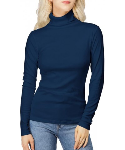 Womens Casual Turtleneck Tops Lightweight Long Sleeve Soft Thermal Shirts Active Sweater Cwoswl189-navy $12.23 Underwear