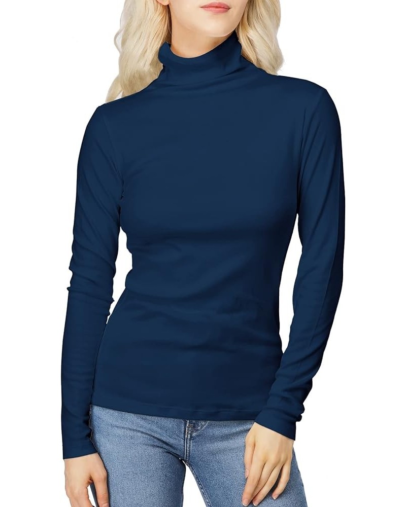 Womens Casual Turtleneck Tops Lightweight Long Sleeve Soft Thermal Shirts Active Sweater Cwoswl189-navy $12.23 Underwear