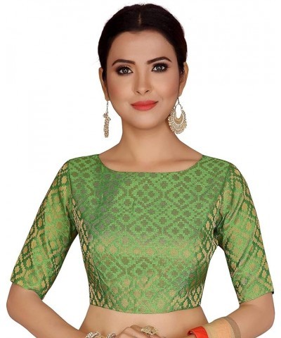 Designer Readymade Stitched Brocade Saree Blouse Poly Silk Fabric Craft Indian Sari Choli Tunic Top Women Wedding Wear Green ...