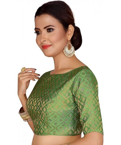 Designer Readymade Stitched Brocade Saree Blouse Poly Silk Fabric Craft Indian Sari Choli Tunic Top Women Wedding Wear Green ...