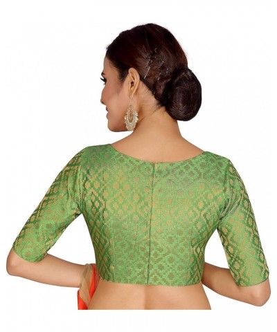 Designer Readymade Stitched Brocade Saree Blouse Poly Silk Fabric Craft Indian Sari Choli Tunic Top Women Wedding Wear Green ...