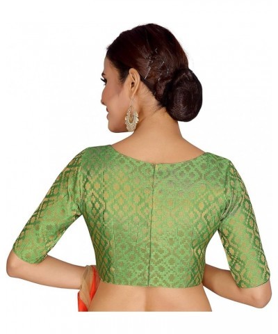 Designer Readymade Stitched Brocade Saree Blouse Poly Silk Fabric Craft Indian Sari Choli Tunic Top Women Wedding Wear Green ...