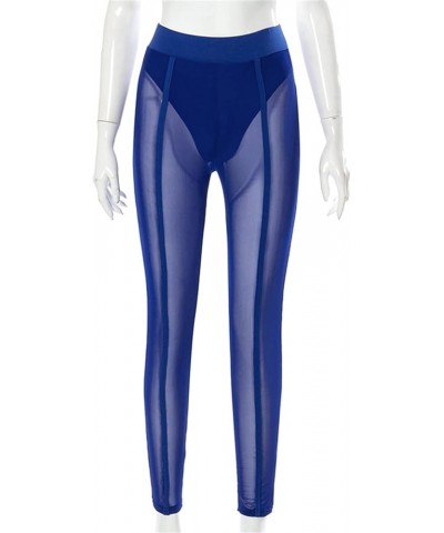 Women Sexy Mesh Sheer Leggings Skinny Tights High Waist Elastic Panty Lined Shapewear Blue $11.33 Leggings