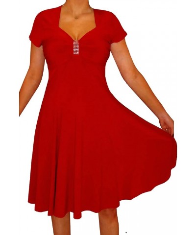 Plus Size Dress for Women Red V Neck A-Line Knee Length Party Dress with Rhinestone Empire Waist Dress Apple Red $27.95 Dresses