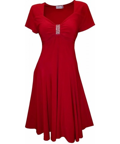 Plus Size Dress for Women Red V Neck A-Line Knee Length Party Dress with Rhinestone Empire Waist Dress Apple Red $27.95 Dresses