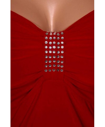 Plus Size Dress for Women Red V Neck A-Line Knee Length Party Dress with Rhinestone Empire Waist Dress Apple Red $27.95 Dresses