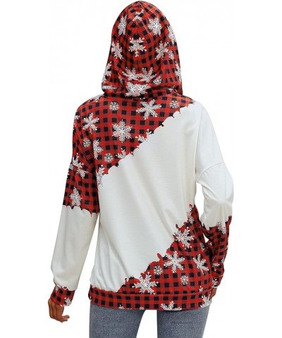 Women Mama Red Plaid Bear Snowflower Print Colorblock Spliced Kangaroo Pocket Hoodies Red $14.40 Hoodies & Sweatshirts