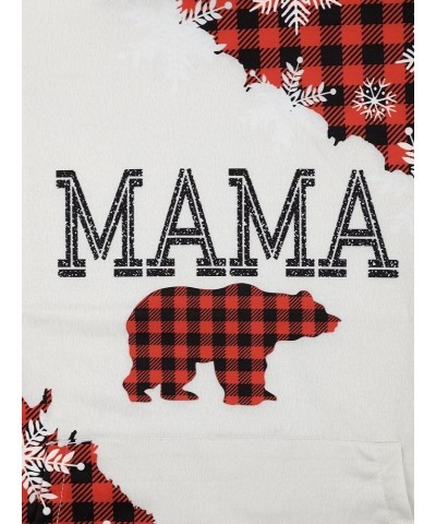 Women Mama Red Plaid Bear Snowflower Print Colorblock Spliced Kangaroo Pocket Hoodies Red $14.40 Hoodies & Sweatshirts