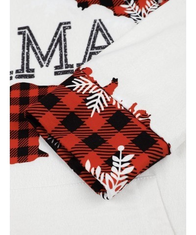 Women Mama Red Plaid Bear Snowflower Print Colorblock Spliced Kangaroo Pocket Hoodies Red $14.40 Hoodies & Sweatshirts