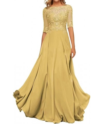 Lace Appliques Mother of The Bride Dress Chiffon A Line Long Formal Evening Party Prom Gowns for Women Gold $44.51 Dresses