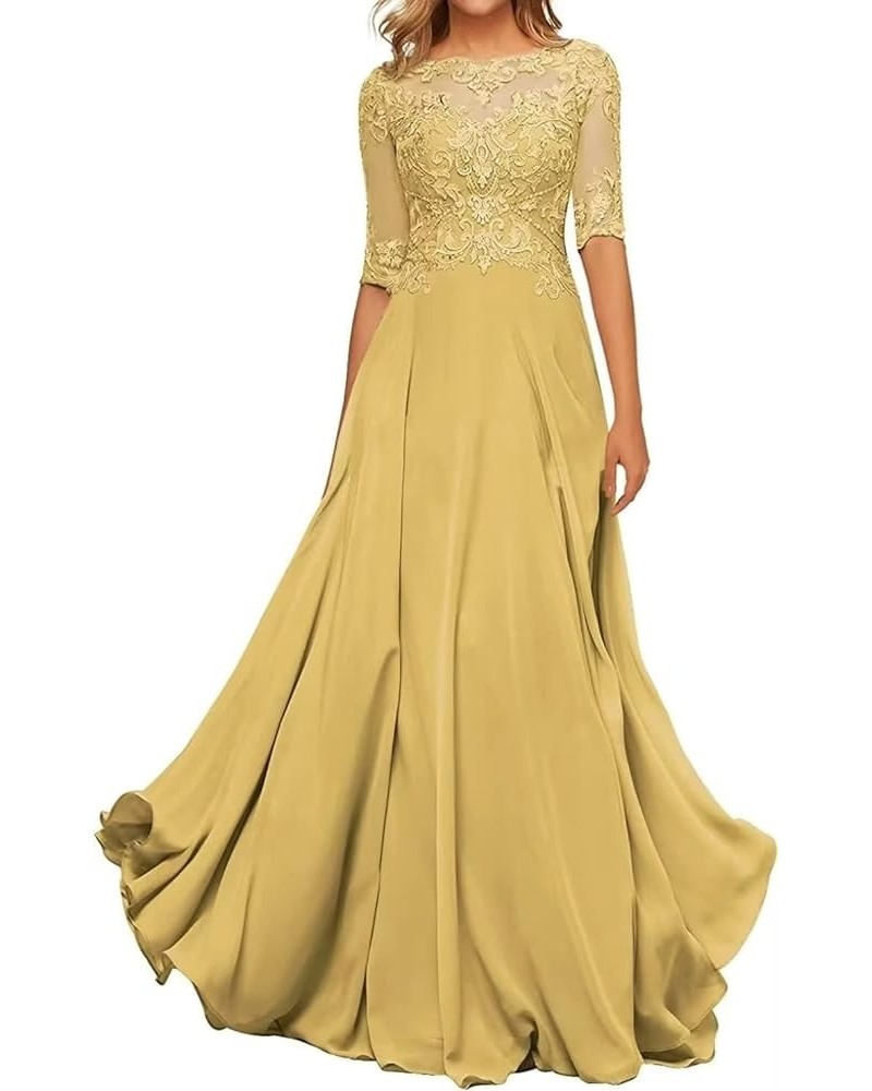 Lace Appliques Mother of The Bride Dress Chiffon A Line Long Formal Evening Party Prom Gowns for Women Gold $44.51 Dresses