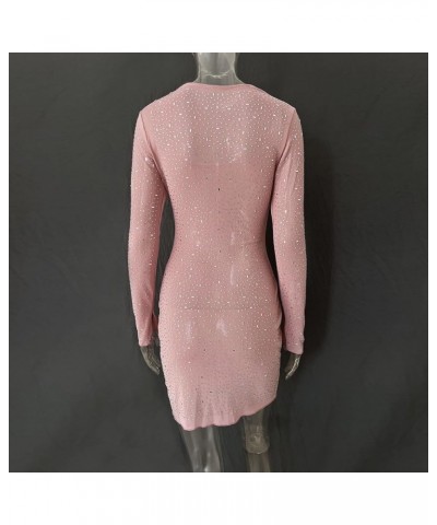 Women's Sexy Rhinestone Long Sleeve Bodycon Mini Dresses Party Club Night Dress Birthday Short Dress 01pink $19.59 Dresses