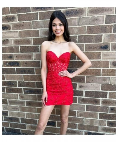 Strapless Tight Homecoming Dresses for Teens Short Lace Appliques Prom Dress Cocktail Gowns Peacock $26.65 Dresses