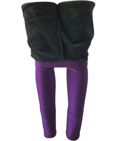 Women Winter Warm Thick Fleece Fur Lined Thermal High Waisted Leggings Pants Purple (Without Pockets) $10.07 Leggings