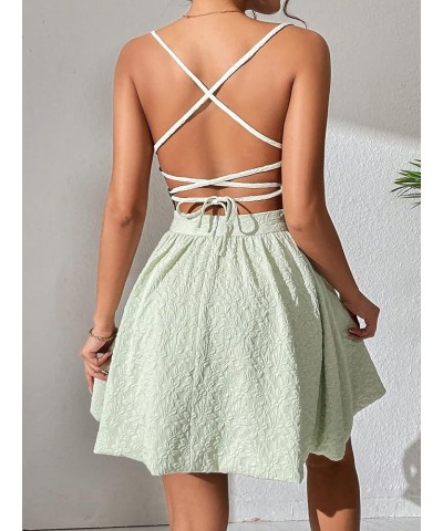 Women's High Waist Spaghetti Strap Jacquard Lace Up Backless Cami Mini Dress Green $19.32 Dresses