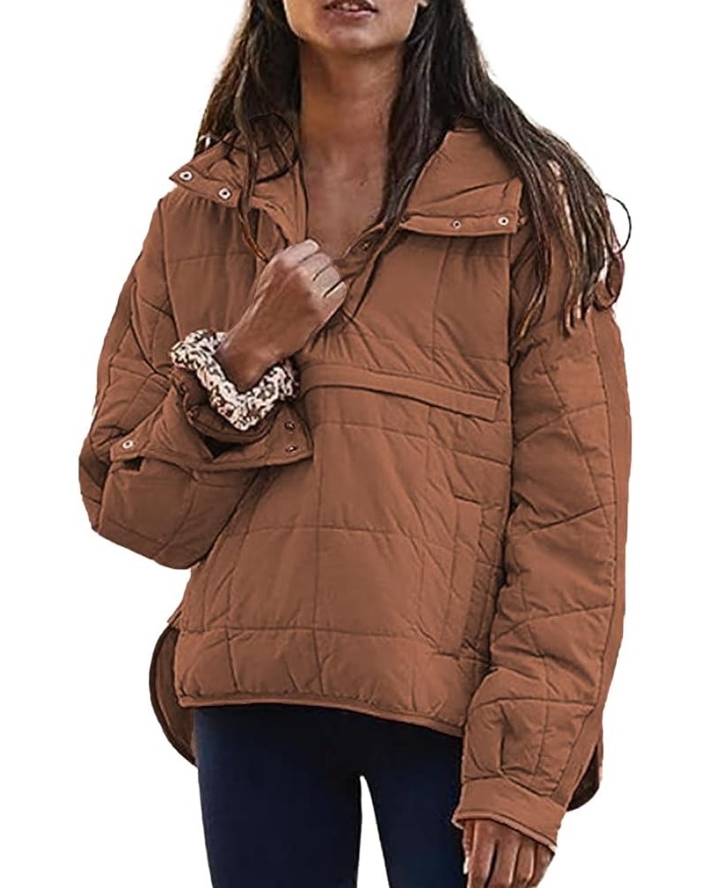 Womens Dolman Long Sleeve Quilted Jackets Lightweight Oversized Padded Coat Winter Fashion Warm Outwear with Pockets C-brown ...