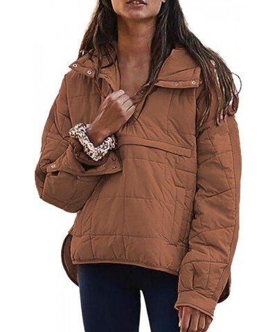 Womens Dolman Long Sleeve Quilted Jackets Lightweight Oversized Padded Coat Winter Fashion Warm Outwear with Pockets C-brown ...