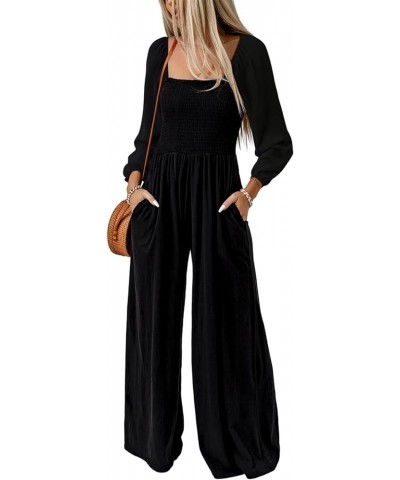 Women's Casual Loose Overalls Jumpsuits One Piece Sleeveless Wide Leg Long Pant Rompers With Pockets Black $15.21 Jumpsuits