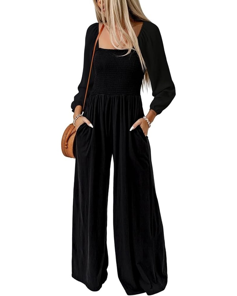 Women's Casual Loose Overalls Jumpsuits One Piece Sleeveless Wide Leg Long Pant Rompers With Pockets Black $15.21 Jumpsuits