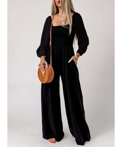 Women's Casual Loose Overalls Jumpsuits One Piece Sleeveless Wide Leg Long Pant Rompers With Pockets Black $15.21 Jumpsuits