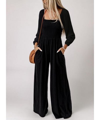 Women's Casual Loose Overalls Jumpsuits One Piece Sleeveless Wide Leg Long Pant Rompers With Pockets Black $15.21 Jumpsuits