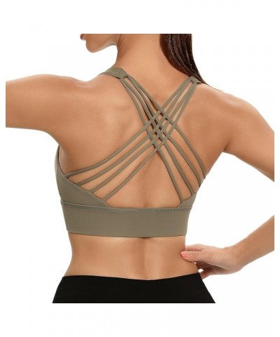 Women Cross Back Sports Bra Fitness Yoga Strappy Longline Crop Tank Top Olive Green $11.50 Lingerie