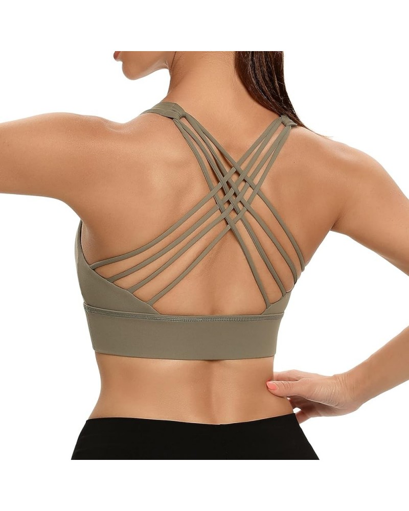 Women Cross Back Sports Bra Fitness Yoga Strappy Longline Crop Tank Top Olive Green $11.50 Lingerie