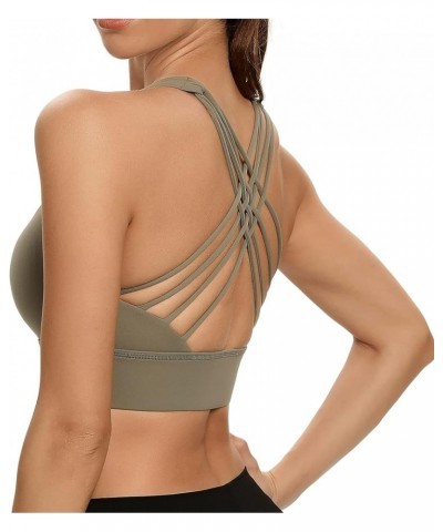 Women Cross Back Sports Bra Fitness Yoga Strappy Longline Crop Tank Top Olive Green $11.50 Lingerie