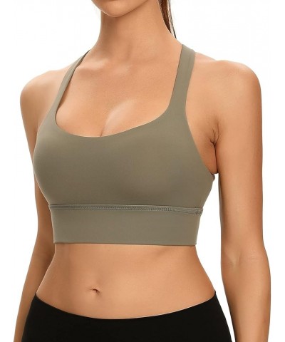 Women Cross Back Sports Bra Fitness Yoga Strappy Longline Crop Tank Top Olive Green $11.50 Lingerie