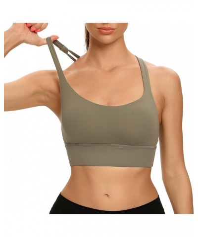 Women Cross Back Sports Bra Fitness Yoga Strappy Longline Crop Tank Top Olive Green $11.50 Lingerie