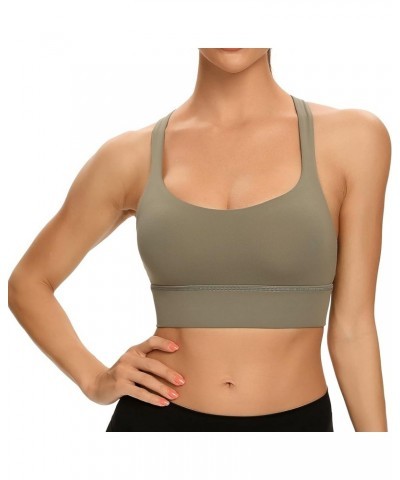 Women Cross Back Sports Bra Fitness Yoga Strappy Longline Crop Tank Top Olive Green $11.50 Lingerie